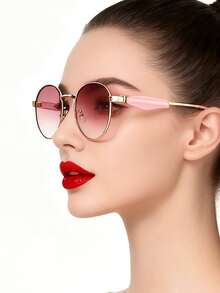 Gafas de mujer con lentes degradados rosas, montura redonda clásica, gafas sonrojadas versátiles, gafas decorativas de estilo callejero