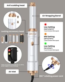 UKLISS 6-In-1 Hot Air Brush Set With 3 Temperature Settings (50℃/78℃/105℃) - Multifunctional Hair Dryer Straightener Curler, Time-Saving, Portable For Travel, Ideal Christmas Gift To Create Stylish Hairstyles - 查看 7