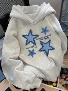 Sudadera con capucha gruesa para mujer de talla grande con estampado , de estilo casual y sencillo, adecuada para otoño/invierno