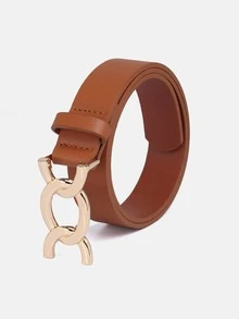 1pc Solid Color Casual PU (Polyurethane) Decorative Belt For Women, Geometric Pattern Buckle, Suitable For Daily Use