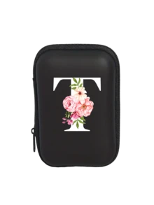 Tragbare Mini-Aufbewahrungstasche mit weißen Initialen A-Z, wasserdicht und stoßfest, Digitaltasche mit Zierapfelblütenmuster, Tasche mit Logoaufdruck für Handy-Ladekabel und Datenkabel, Reißverschlusstasche für Geldbörse, Datenkabel, Digitaltasche, Elektroniktasche, Aufbewahrungsvorrichtung für elektronische Geräte, Datenkabel, kabellose Ohrhörer, Bluetooth-Ohrhörer, für Geschäft, Tourismus, Schule, Universität, Büro