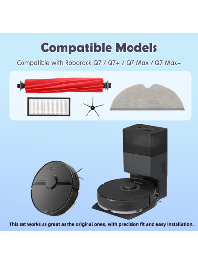 Q7 Accessories Kit Replacement Compatible Roborock Q7+ Max Max+ Robot Vacuum, Main Brush, Mop Cloth Pads, Side Brushes, Washable Filter, Tool (Not M5) view 2