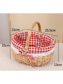 Pink Plaid Removable Lining Wicker Picnic Basket, Wedding Gift Wicker Basket, Bridesmaid Basket, With Removable Lining, Handwoven Basket, Suitable For Home Display And Storage, Party Display, Can Be Used To Store Fruits, Wine, Candies And Beverages, Suitable For Camping, Outdoor Activities, Halloween, Easter, Weddings, Birthdays, Garden And Patio Holiday Decorations, Christmas Decorations - Ginger - View 11