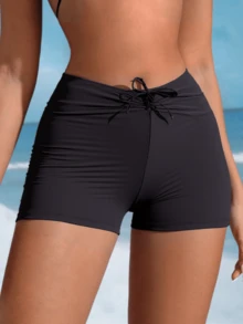 Swim Lushoire Shorts de baño con nudo delantero para mujer, ideal para el verano y la playa - Negro - Ver 9