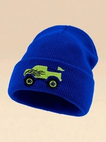 1pc Cartoon Tractor Embroidered Knit Beanie Hat, Suitable For Cycling And Hiking