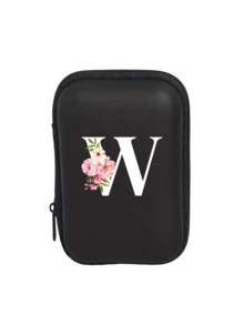 Tragbare Mini-Aufbewahrungstasche mit weißen Initialen A-Z, wasserdicht und stoßfest, Digitaltasche mit Zierapfelblütenmuster, Tasche mit Logoaufdruck für Handy-Ladekabel und Datenkabel, Reißverschlusstasche für Geldbörse, Datenkabel, Digitaltasche, Elektroniktasche, Aufbewahrungsvorrichtung für elektronische Geräte, Datenkabel, kabellose Ohrhörer, Bluetooth-Ohrhörer, für Geschäft, Tourismus, Schule, Universität, Büro