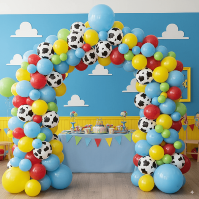 140 قطعة من البالونات الحمراء والصفراء والزرقاء مع طقم قوس البالونات باللون الأحمر والأزرق والأخضر والأصفر، بالونات لاتكس لزينة حفلة عيد ميلاد الأطفال والأولاد ذات موضوع المزرعة