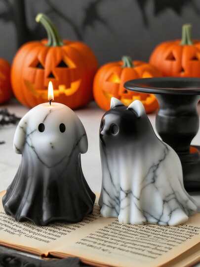 Halloween Ghost-Cat & Ghost-Dog Silicone Mold - For Resin Casting & Candle Making, Unique Spooky Pet Design With Fine Details, Durable Silicone Material, Perfect For Halloween Decorations, Handmade Gifts & Festive Craft Projects - Easy To Clean & Reuse