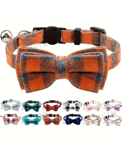 1pc Stylish Plaid Bow-Tie Cat Collar - Adjustable & Comfortable Fit, Fashion Accessory For Your Feline