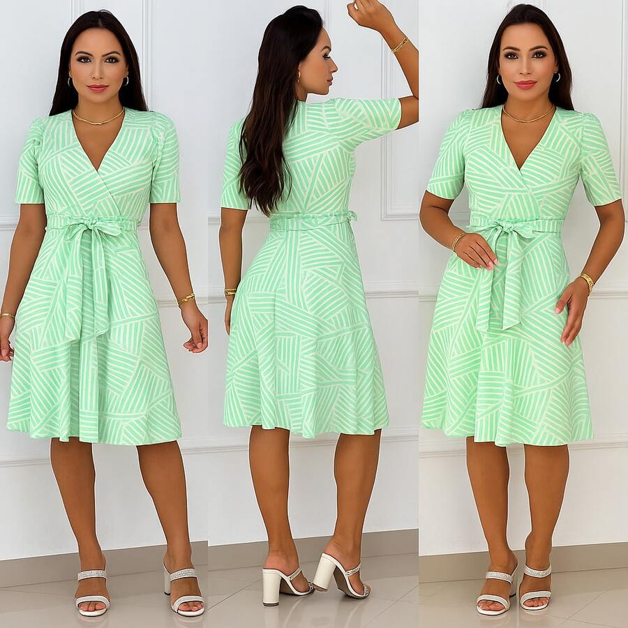 Women's Casual Elegant Printed Dress In Romantic Fabric - Mint Green - View 1