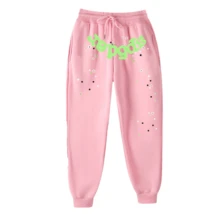 Casual Women's Pink Hooded Sweatshirt With Drawstring And Spiderweb Print Long Sleeve Regular Fit Top With Pocket Slight Stretch Woven Fabric - 淺粉色 - 查看 3