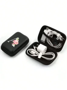 Tragbare Mini-Aufbewahrungstasche mit weißen Initialen A-Z, wasserdicht und stoßfest, Digitaltasche mit Zierapfelblütenmuster, Tasche mit Logoaufdruck für Handy-Ladekabel und Datenkabel, Reißverschlusstasche für Geldbörse, Datenkabel, Digitaltasche, Elektroniktasche, Aufbewahrungsvorrichtung für elektronische Geräte, Datenkabel, kabellose Ohrhörer, Bluetooth-Ohrhörer, für Geschäft, Tourismus, Schule, Universität, Büro