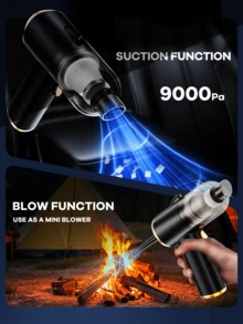 REMAX Aspiradora portátil inalámbrica recargable de 3 en 1 para coche y hogar, 1500mAh, 6000pa, aspiradora, soplador de polvo y soplador de aire 3 en 1, 320g de peso ligero, 2 niveles de succión ajustables, luz LED incorporada para ver áreas oscuras, dos boquillas intercambiables, Tipo-C, para coche, dispositivo de oficina, hogar, negro/blanco