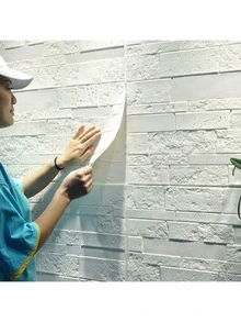 20/40 Pieces Of White 3D Brick Wall Decals - Easy Peel And Stick PVC Wallpaper For Living Room, Dining Room, Bedroom, And TV Background Walls - 27.56inch X 27.56inch