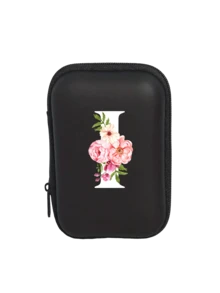 Tragbare Mini-Aufbewahrungstasche mit weißen Initialen A-Z, wasserdicht und stoßfest, Digitaltasche mit Zierapfelblütenmuster, Tasche mit Logoaufdruck für Handy-Ladekabel und Datenkabel, Reißverschlusstasche für Geldbörse, Datenkabel, Digitaltasche, Elektroniktasche, Aufbewahrungsvorrichtung für elektronische Geräte, Datenkabel, kabellose Ohrhörer, Bluetooth-Ohrhörer, für Geschäft, Tourismus, Schule, Universität, Büro