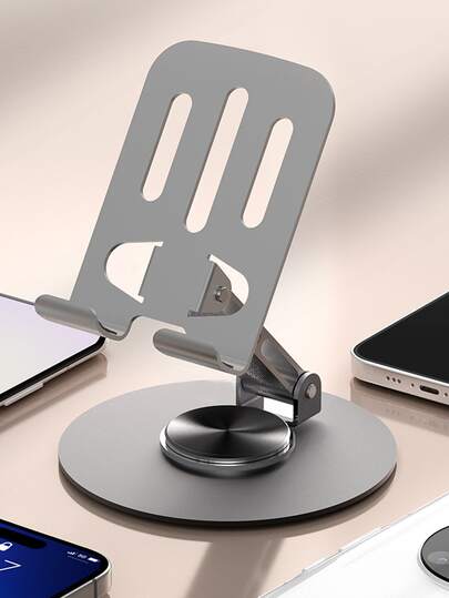 360° Rotatable Metal Phone Stand - Adjustable Multi-Angle Stand, Suitable For Smartphones And Tablets, Anti-Slip, Two-Tone Gray, Desktop Accessory, Adjustable Phone Stand | Fashionable Metal Stand | Metal Surface, Phone Stand (Color And Style Vary)