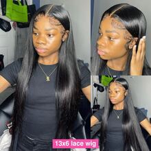 bling hair 13X6 13x4 HD Lace Frontal Perücke Echthaar Gerade 4x4 Lace Closure Perücken Brasilianisches Remy Vorgezupfte Perücken Für Frauen 180% Dichte - Natural Black - Übersicht 5