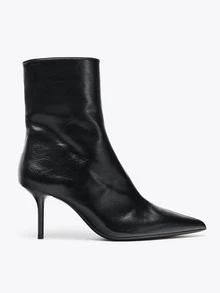 New Autumn/Winter Black Side Zipper Pointed Toe Stiletto Heel Ankle Boots, Versatile & Fashionable,Kitten Heels - Black - View 2