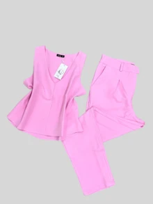 Tailored Set Elegant Set Set Of Wide Leg Pants And Blouse - 粉色 - 查看 2