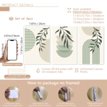 3pcs/Set Modern Wall Art Poster, Boho Soft Color Abstract Canvas Prints, Green Geometry Plant Art, Botanical Poster, Sage Green And Beige, Neutral Tones, Minimalist, Bohemian Art, Framed Or Unframed, Room Decor, Home Decor, College Dorm Apartment Decor, Gifts For Wall Decoration In Hotel, Home, Living Room, Bedroom, Bathroom And Office - Multicolor - View 13
