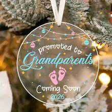 1pc/2pcs 2026 Newborn Baby Coming Soon Round Clear Acrylic Decorative Ornament,Pregnancy Announcement, Nursery Decor, Bedroom Decor, Christmas, Christmas Tree Ornament