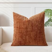1 件/2 件 锈色(不含枕芯)复古雪尼尔条纹抱枕套,100% 涤纶编织拉链靠垫套,可机洗,几何图案装饰枕套,适用于沙发、床、餐厅、家庭办公室 - 亮橙色 - 查看 16