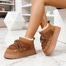 1 Paar Vintage Patchwork Kunstpelz Plateau Damen Stiefel, Schneestiefel, Kniehohe Stiefel, Streetwear super cooler Stil, warm und geeignet für den täglichen Gebrauch im Winter