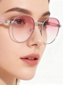Gafas de mujer con lentes degradados rosas, montura redonda clásica, gafas sonrojadas versátiles, gafas decorativas de estilo callejero