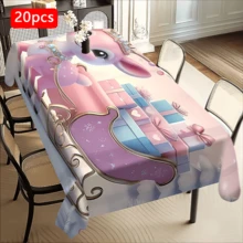 1/20 pezzi Tovaglia natalizia, motivo classico e carino di cervi rosa che tirano un carro con regali di Natale, tema felice, decorazione atmosfera natalizia, perfetta per studio, cucina, camera da letto, decorazione domestica, picnic all'aperto, decorazione per una casa felice