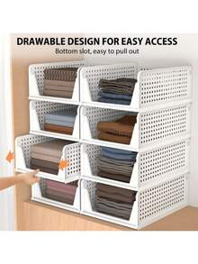 5 Pack Stackable Closet Storage Boxes, Multifunctional & Foldable Closet Organizer For Bathroom Kitchen Laundry Room Wardrobe Storage, Space-Saving Wardrobe Storage Drawer Organizer, White, Shelf Baskets - White - View 6