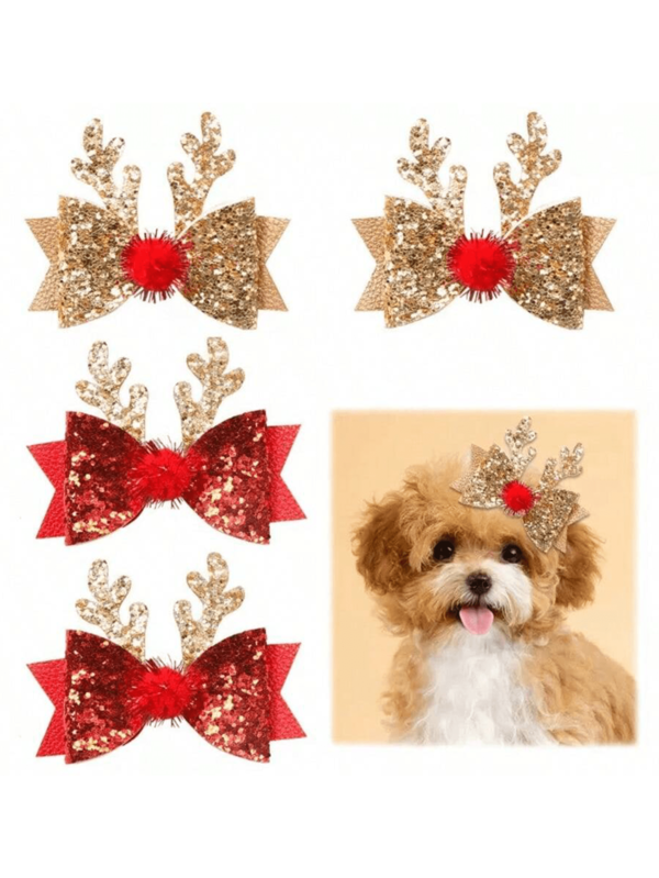 2 pezzi/4 pezzi Fermagli per capelli a tema cervo per cani e gatti, adatti per uso quotidiano/Natale, i regali di compleanno più belli per animali domestici, regali per le vacanze, forniture per animali domestici, decorazioni per animali domestici