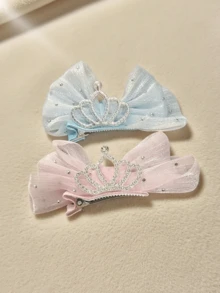 2pcs Cute Dog Themed Hair Accessories, Pet Hair Clips, Crown & Bow Hair Clips