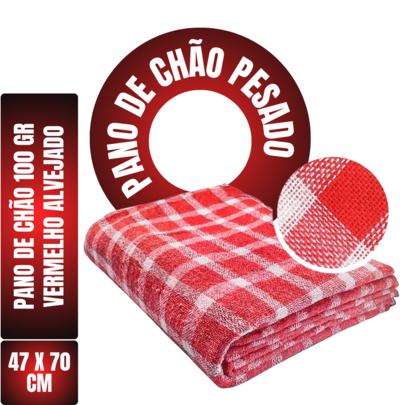 Kit C/ 5un Pano De Chão Xadrez Vermelho Encorpado Grande - Neves - Pesado 100g 47x70cm