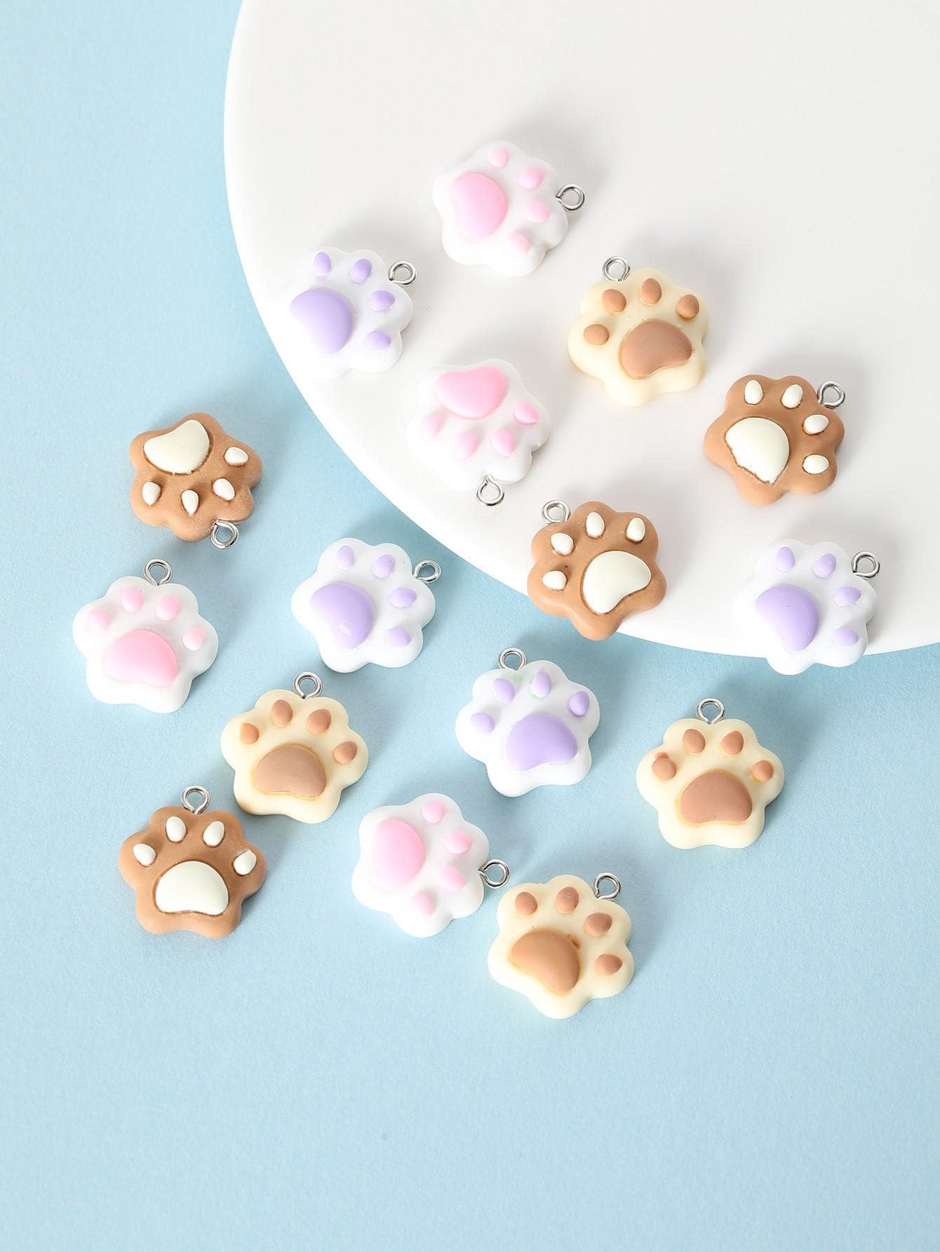 16pcs Random Color Cat Paw Print Diy Pendant For Necklace, Earrings, Keychain, Etc. - Multicolor - View 1