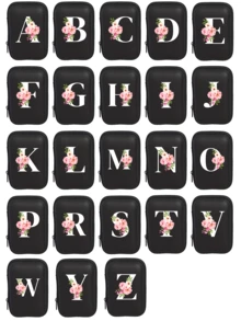 Tragbare Mini-Aufbewahrungstasche mit weißen Initialen A-Z, wasserdicht und stoßfest, Digitaltasche mit Zierapfelblütenmuster, Tasche mit Logoaufdruck für Handy-Ladekabel und Datenkabel, Reißverschlusstasche für Geldbörse, Datenkabel, Digitaltasche, Elektroniktasche, Aufbewahrungsvorrichtung für elektronische Geräte, Datenkabel, kabellose Ohrhörer, Bluetooth-Ohrhörer, für Geschäft, Tourismus, Schule, Universität, Büro