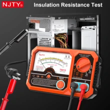 NJTY 1 件指针式绝缘电阻表，兆欧表，USB 充电，1000V 电压测量，低电阻警报，带便携包和夹子，测试导线 - 橘色 - 查看 4