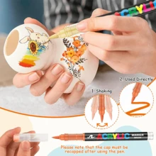 GuangNa Bút dạ Acrylic 240 màu với hệ thống kiểm soát mực chảy tự do và đầu cọ mềm dẻo. Thích hợp để tô màu, vẽ thủy tinh, dệt may, trứng, đá, đồ thủ công mỹ nghệ. - Nhiều màu - Xem 3