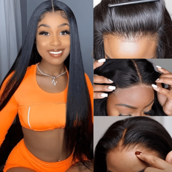 Full Density 5x5 HD Transparent Lace Front Wig Straight Human Hair Pre-Plucked Natural Black For Women Pre Cut For Beginners Seamless Look With Styling Comb Perfect For Everyday Glamour