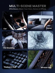 REMAX Aspiradora portátil inalámbrica recargable de 3 en 1 para coche y hogar, 1500mAh, 6000pa, aspiradora, soplador de polvo y soplador de aire 3 en 1, 320g de peso ligero, 2 niveles de succión ajustables, luz LED incorporada para ver áreas oscuras, dos boquillas intercambiables, Tipo-C, para coche, dispositivo de oficina, hogar, negro/blanco