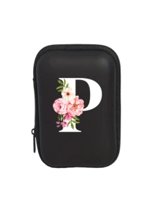 Tragbare Mini-Aufbewahrungstasche mit weißen Initialen A-Z, wasserdicht und stoßfest, Digitaltasche mit Zierapfelblütenmuster, Tasche mit Logoaufdruck für Handy-Ladekabel und Datenkabel, Reißverschlusstasche für Geldbörse, Datenkabel, Digitaltasche, Elektroniktasche, Aufbewahrungsvorrichtung für elektronische Geräte, Datenkabel, kabellose Ohrhörer, Bluetooth-Ohrhörer, für Geschäft, Tourismus, Schule, Universität, Büro