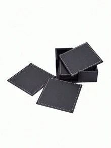 1pc Leather Coaster, Round/Square Solid Color Coasters, Non-Slip Waterproof Reusable Heat Insulation Pad For Coffee Cup