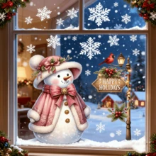 1pc Christmas Holiday Snowman & Santa Claus Wall Sticker - Plastic Adhesive Decor, Suitable For Glass, Windows, Bathroom, No Electricity Required, Creative Santa Claus Pattern Sticker, Reindeer Snowflake, Christmas Snowflake Window Sticker, Christmas Decorative Sticker, Christmas Snowflake Santa Claus Reindeer Snowman Sticker, Christmas Decor Sticker