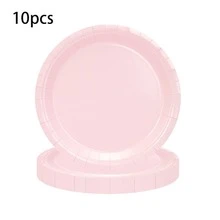 10件/20件/50件圆形粉色纸质餐盘7英寸9英寸一次性餐盘生日派对婚礼晚宴节日野餐或旅行派对餐盘 - 粉色 - 查看 9