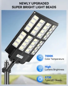 Adewalk Solar Street Lights Outdoor, Commercial Solar Parking Lot Lights With Motion Sensor And Remote Control, IP67 Waterproof, Wide Angle Dusk To Dawn Outdoor Lighting, Large Dimension - 黑色 - 查看 3