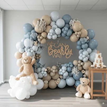 Set de 20/134 piezas Arco de globos azul brumoso y marrón | Decoración para fiesta de revelación de género, fondo para fiesta de cumpleaños, decoración para aniversario de boda