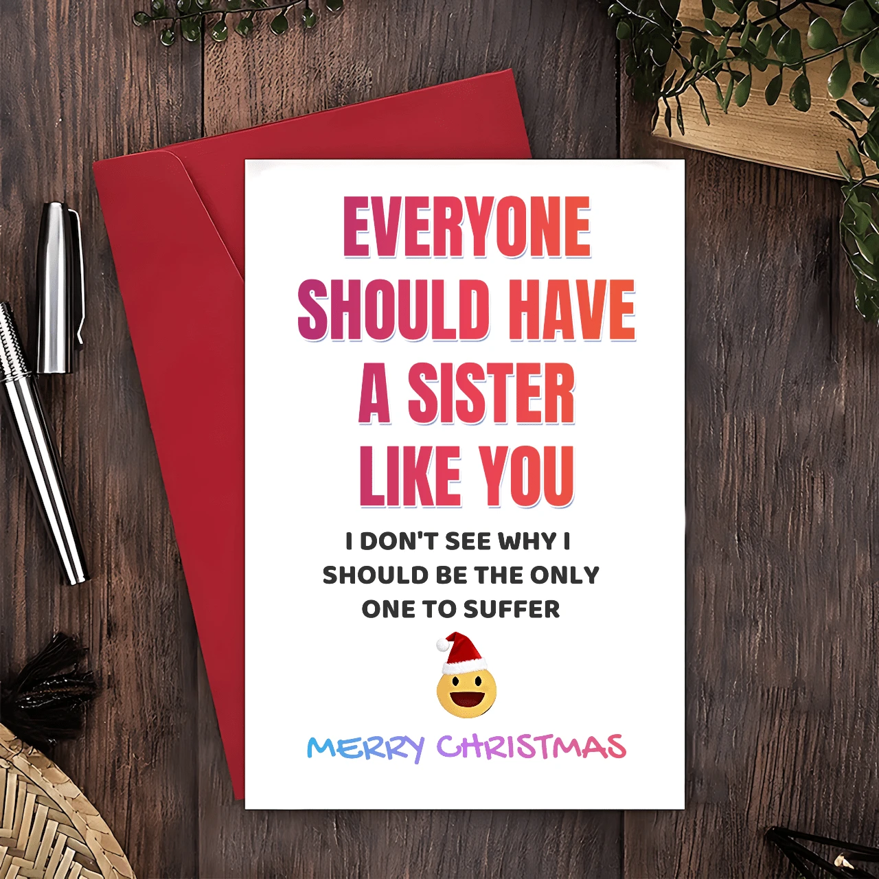 1pc Funny Christmas Card For Sister, Humorous Sis Card Unique "Everyone Should Have A Sister Like You" Greeting Card Suitable For All Occasions For Besties,Best Gift - Multicolor - View 1