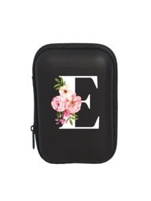 Tragbare Mini-Aufbewahrungstasche mit weißen Initialen A-Z, wasserdicht und stoßfest, Digitaltasche mit Zierapfelblütenmuster, Tasche mit Logoaufdruck für Handy-Ladekabel und Datenkabel, Reißverschlusstasche für Geldbörse, Datenkabel, Digitaltasche, Elektroniktasche, Aufbewahrungsvorrichtung für elektronische Geräte, Datenkabel, kabellose Ohrhörer, Bluetooth-Ohrhörer, für Geschäft, Tourismus, Schule, Universität, Büro