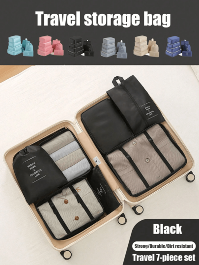 7pcs Travel Organizer Bags, Underwear Storage Bags, Modern Portable Cosmetic Bags, Luggage Packing Cubes, Waterproof Garment Storage Bags