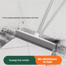 Brosse de nettoyage pour sol et mur 2-en-1, brosse à récurer en silicone avec raclette - manche long, convient pour la salle de bain, les toilettes, les fenêtres et le verre, pour nettoyer les poils d'animaux de compagnie