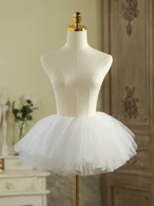 1pc Solid Color Sexy Polyester Women 11 Inch Petticoat Lolita Short Asymmetrical 6-Layer Soft Tulle Underskirt, Bone Free Fluffy Skirt, Suitable For Maid Costume & Daily Wear, All-Season